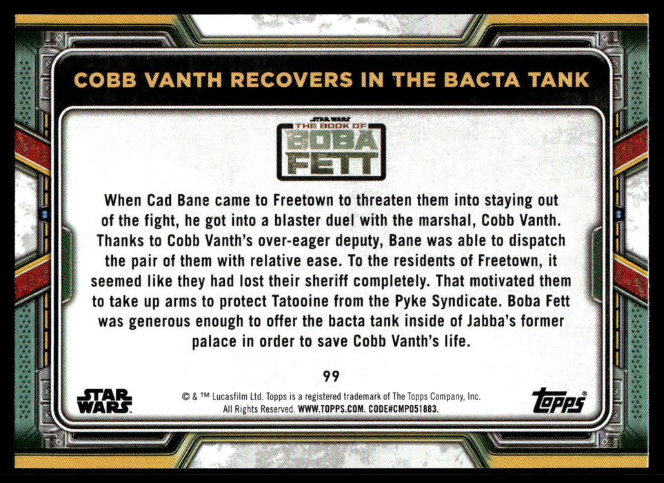 Cobb Vanth Recovers in the Bacta Tank 2022 Topps Star Wars Book of Bobba Fett Base Back of Card