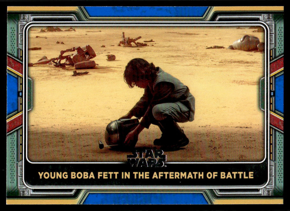 Young Boba Fett in the Aftermath of Battle 2022 Topps Star Wars Book of Bobba Fett Blue Front of Card