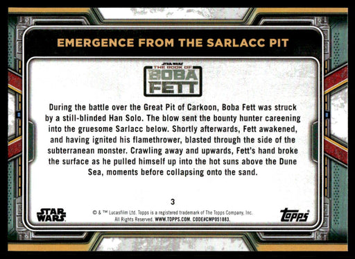 Emergence from the Sarlacc Pit 2022 Topps Star Wars Book of Bobba Fett Blue Back of Card