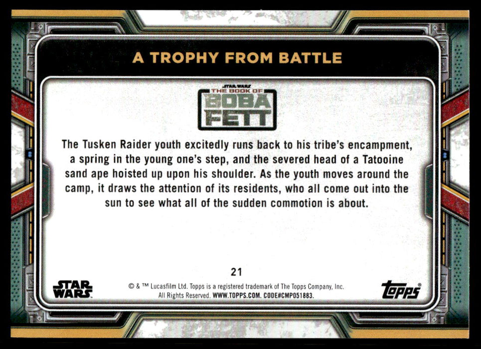 A Trophy from Battle 2022 Topps Star Wars Book of Bobba Fett Blue Back of Card