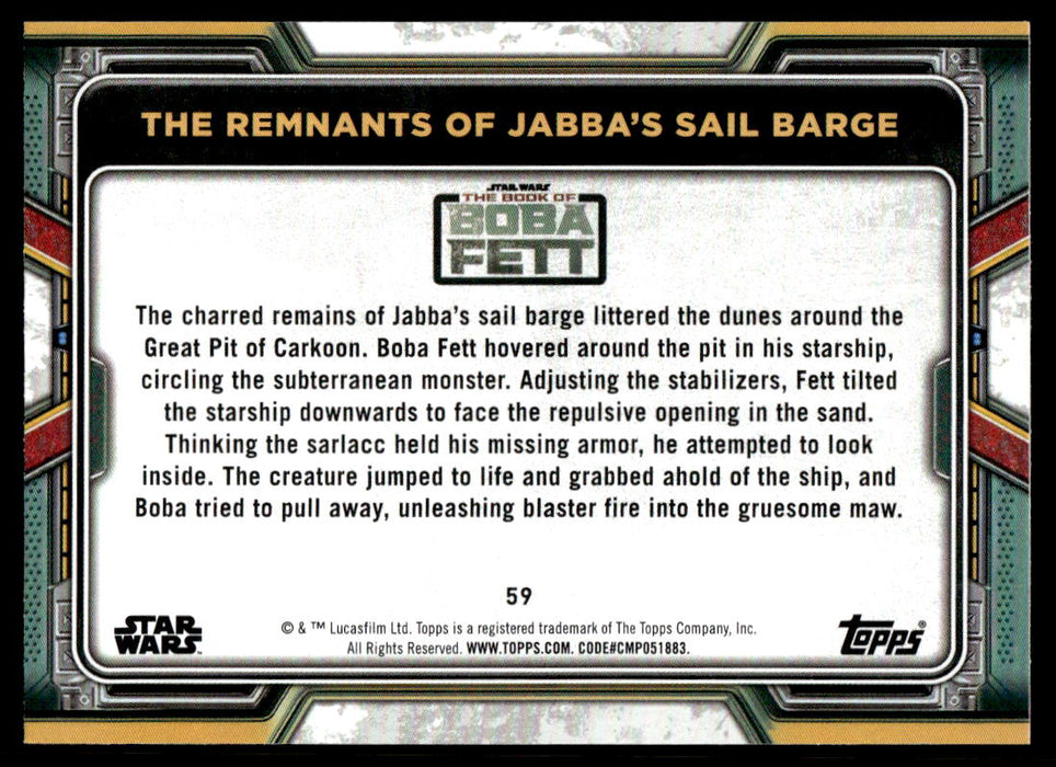 The Remnants of Jabba's Sail Barge 2022 Topps Star Wars Book of Bobba Fett Blue Back of Card