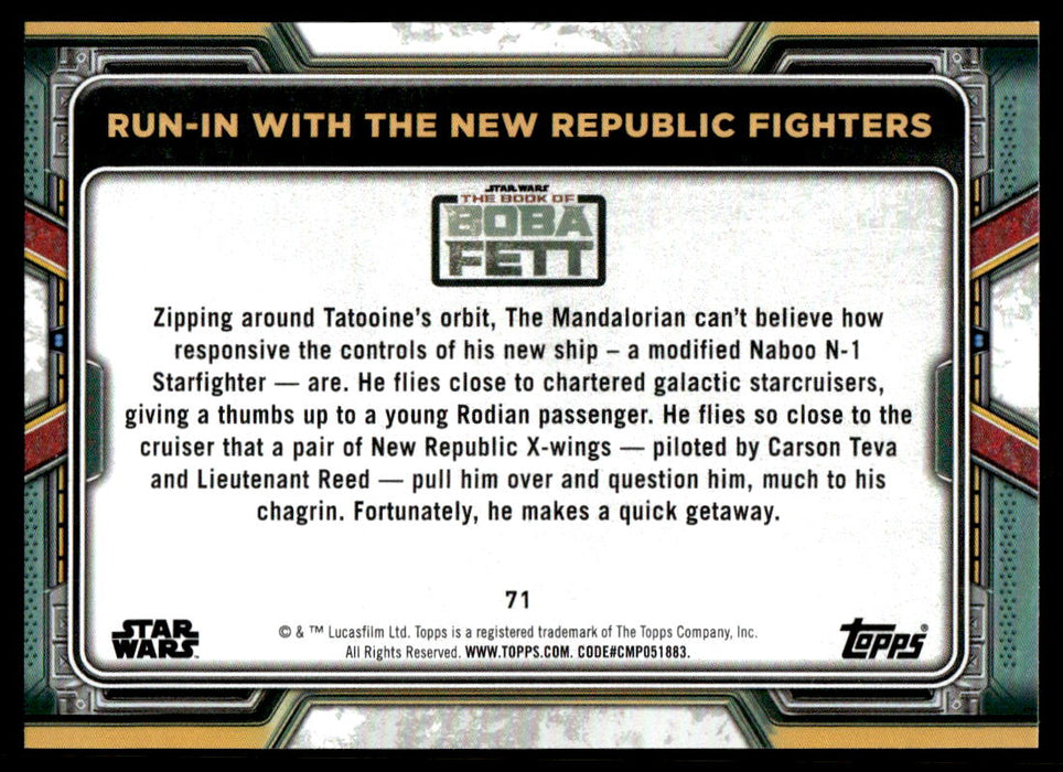 Run-in with the New Republic Fighters 2022 Topps Star Wars Book of Bobba Fett Blue Back of Card