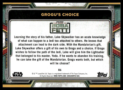 Grogu's Choice 2022 Topps Star Wars Book of Bobba Fett Blue Back of Card