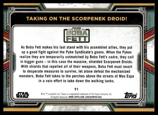 Taking on the Scorpenek Droid! 2022 Topps Star Wars Book of Bobba Fett Blue Back of Card