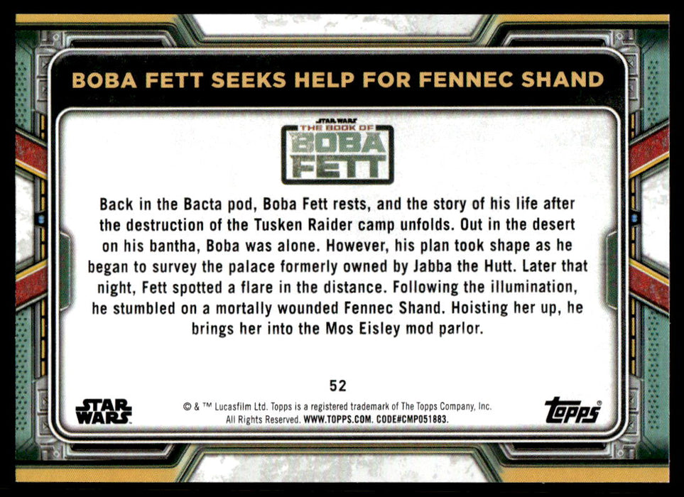 Boba Fett Seeks Help for Fennec Shand 2022 Topps Star Wars Book of Bobba Fett Purple Back of Card