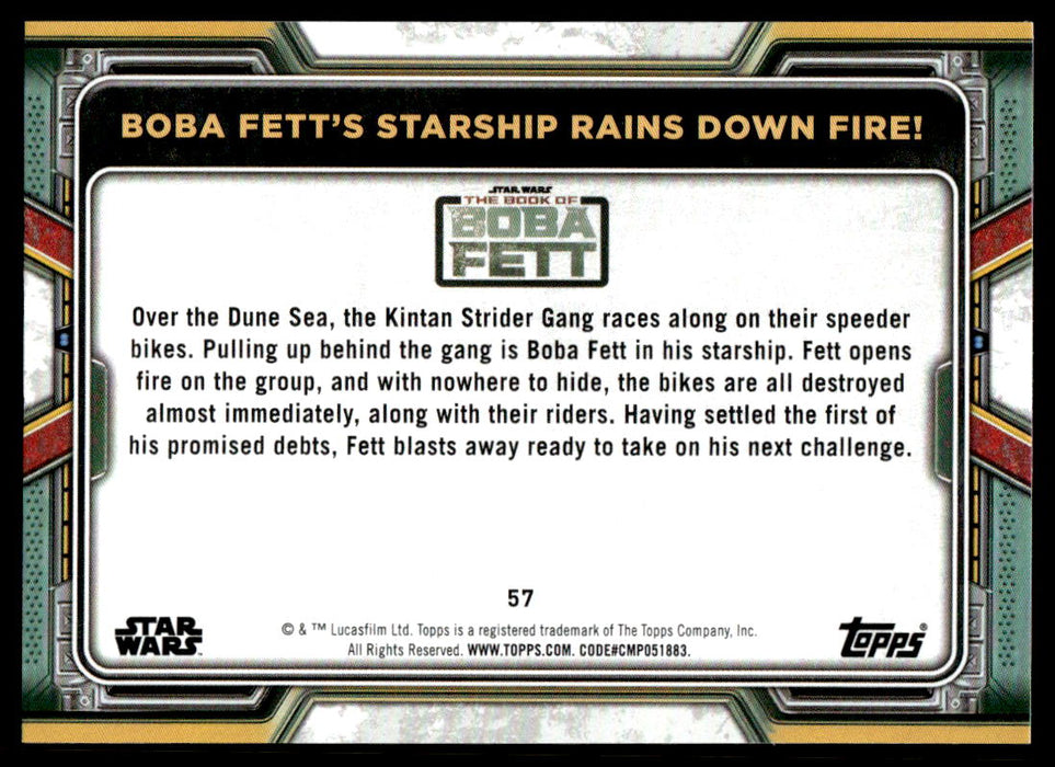 Boba Fett's Starship Rains Down Fire! 2022 Topps Star Wars Book of Bobba Fett Purple Back of Card
