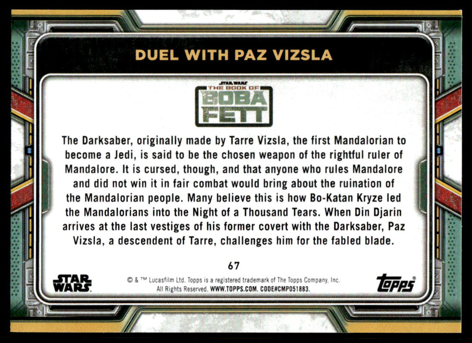 Duel with Paz Vizsla 2022 Topps Star Wars Book of Bobba Fett Purple Back of Card