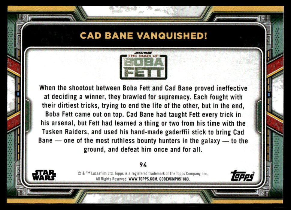 Cad Bane Vanquished! 2022 Topps Star Wars Book of Bobba Fett Purple Back of Card
