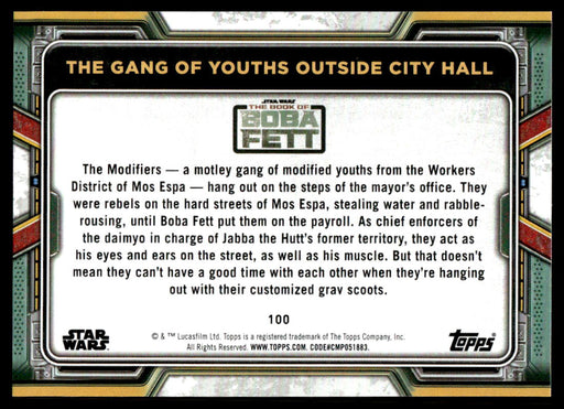 The Gang of Youths Outside City Hall 2022 Topps Star Wars Book of Bobba Fett Purple Back of Card