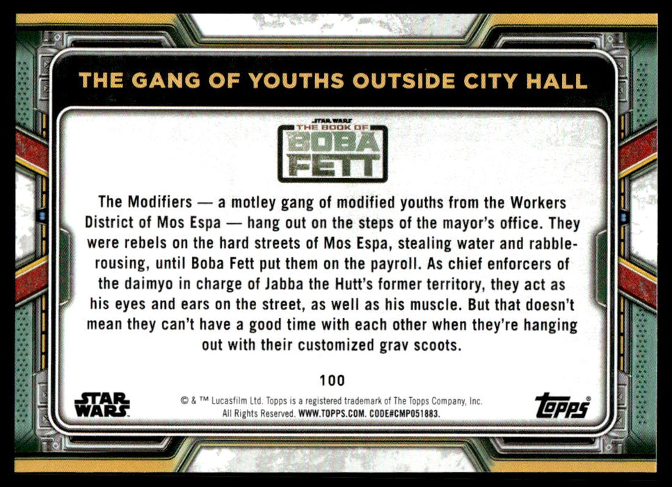 The Gang of Youths Outside City Hall 2022 Topps Star Wars Book of Bobba Fett Purple Back of Card