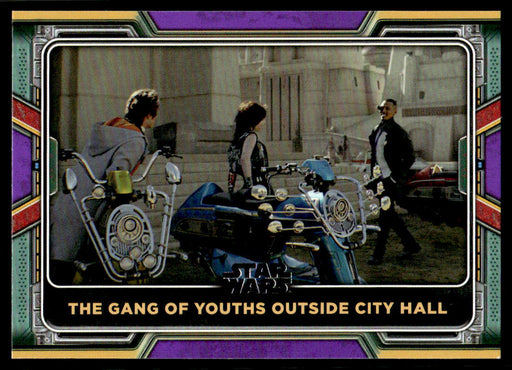 The Gang of Youths Outside City Hall 2022 Topps Star Wars Book of Bobba Fett Purple Front of Card