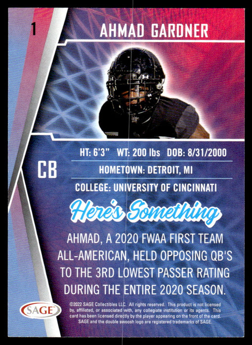 Ahmad Gardner 2022 Sage Low Series Base Back of Card