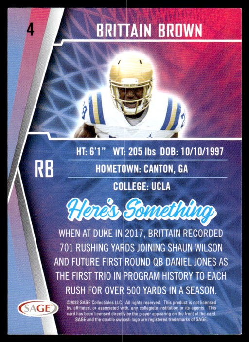 Brittain Brown 2022 Sage Low Series Base Back of Card