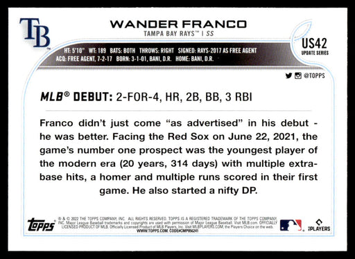 Wander Franco 2022 Topps Update Base Back of Card