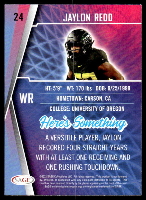 Jaylon Redd 2022 Sage Low Series Base Back of Card