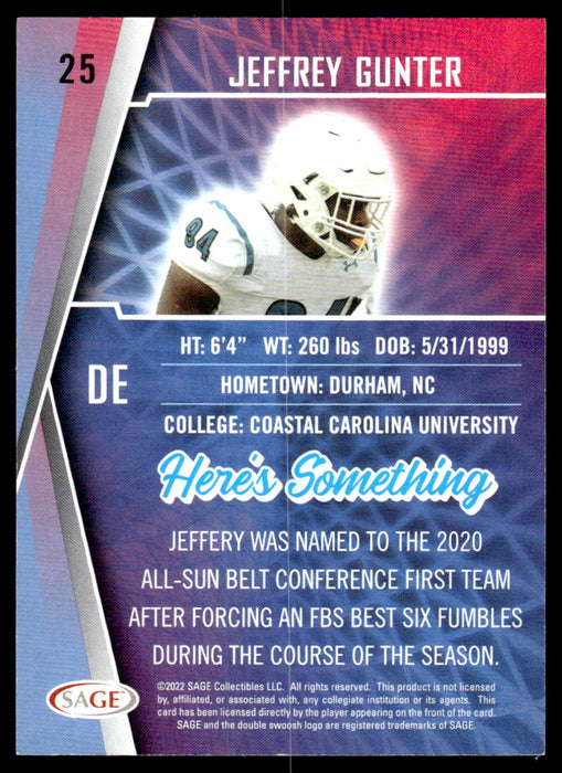 Jeffrey Gunter 2022 Sage Low Series Base Back of Card