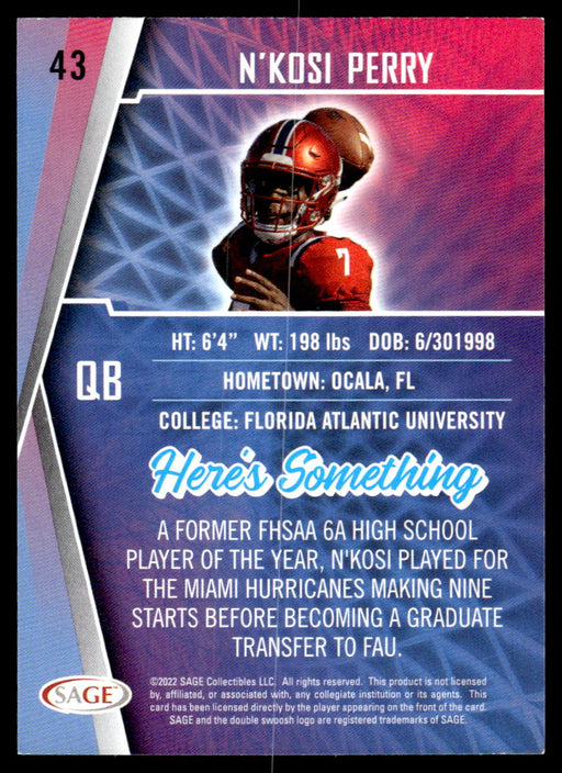 N'Kosi Perry 2022 Sage Low Series Base Back of Card