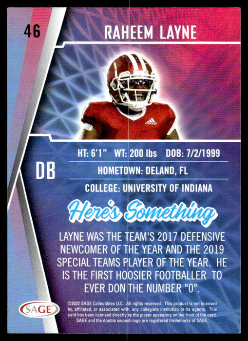 Raheem Layne 2022 Sage Low Series Base Back of Card