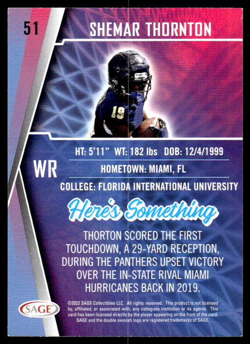 Shemar Thornton 2022 Sage Low Series Base Back of Card