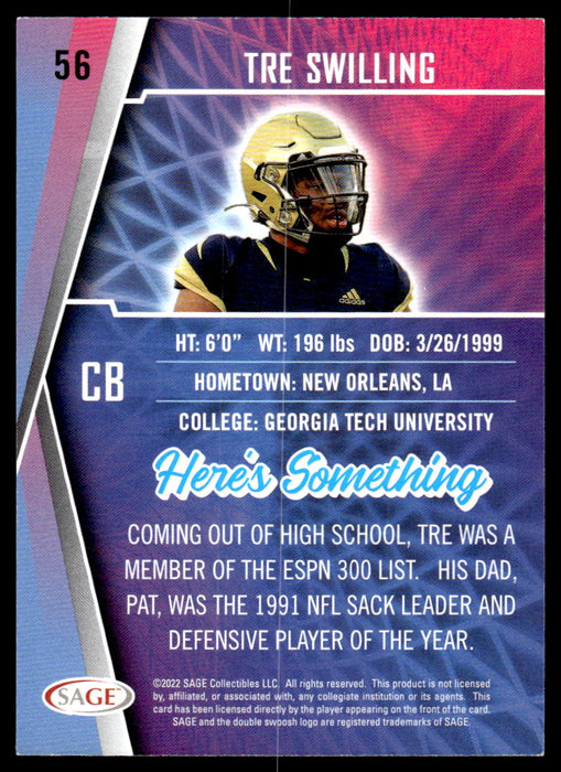 Tre Swilling 2022 Sage Low Series Base Back of Card