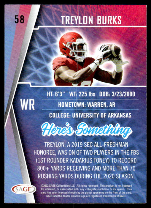 Treylon Burks 2022 Sage Low Series Base Back of Card