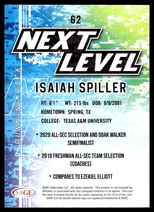 Isaiah Spiller 2022 Sage Low Series Next Level Back of Card