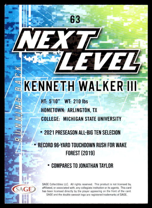 Kenneth Walker III 2022 Sage Low Series Next Level Back of Card