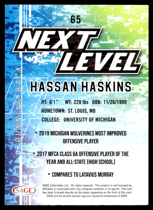 Hassan Haskins 2022 Sage Low Series Next Level Back of Card