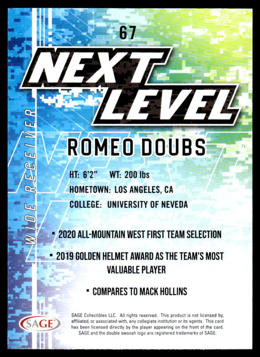 Romeo Doubs 2022 Sage Low Series Next Level Back of Card