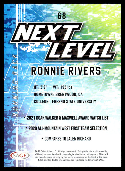 Ronnie Rivers 2022 Sage Low Series Next Level Back of Card