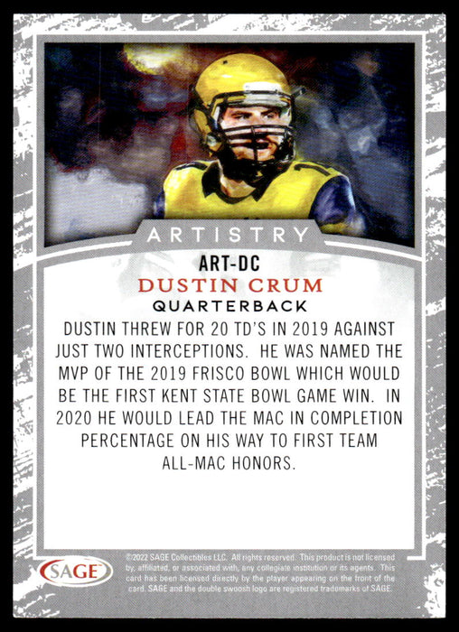 Dustin Crum 2022 Sage Low Series Artistry Black Back of Card