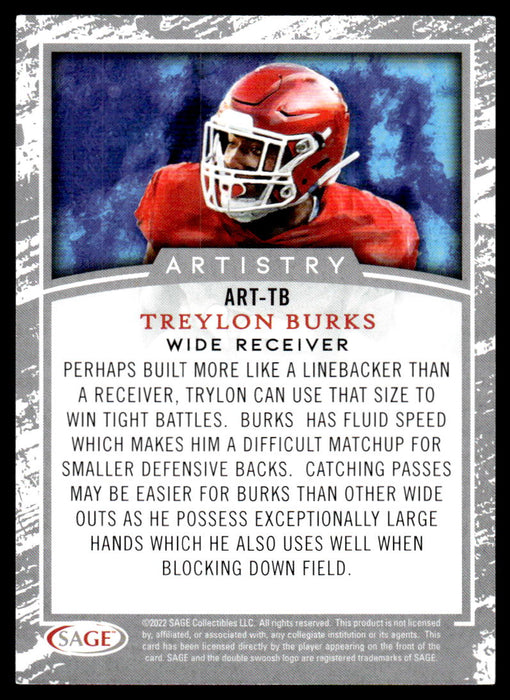 Treylon Burks 2022 Sage Low Series Artistry Black Back of Card