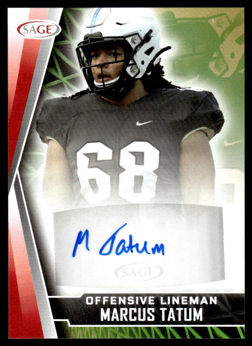 Marcus Tatum 2022 Sage Low Series Autographs Front of Card