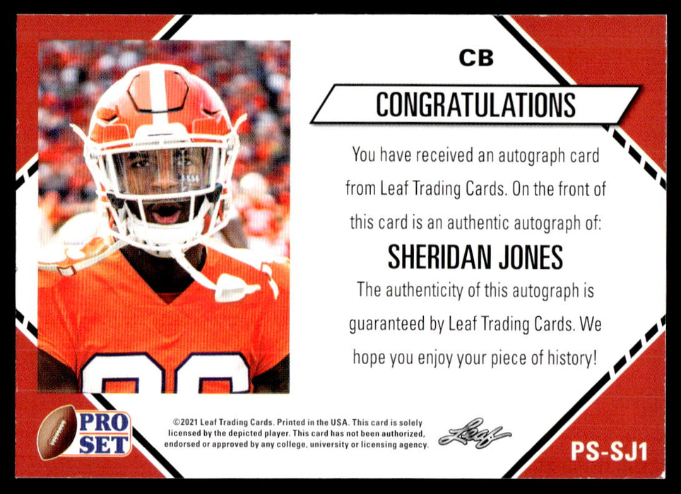 Sheridan Jones 2021 Leaf Pro Set College Football Auto White Back of Card