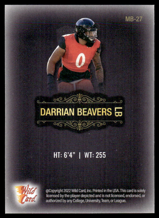 Darrian Beavers 2022 Wild Card Matte Base Back of Card