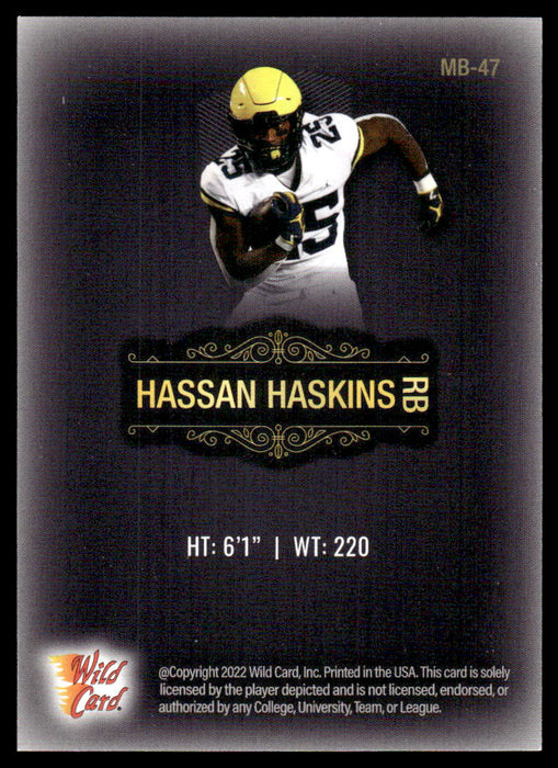 Hassan Haskins 2022 Wild Card Matte Base Back of Card