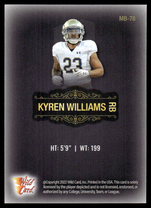 Kyren Williams 2022 Wild Card Matte Base Back of Card