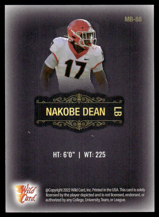 Nakobe Dean 2022 Wild Card Matte Base Back of Card