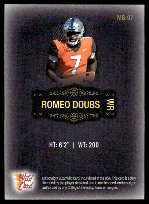 Romeo Doubs 2022 Wild Card Matte Base Back of Card