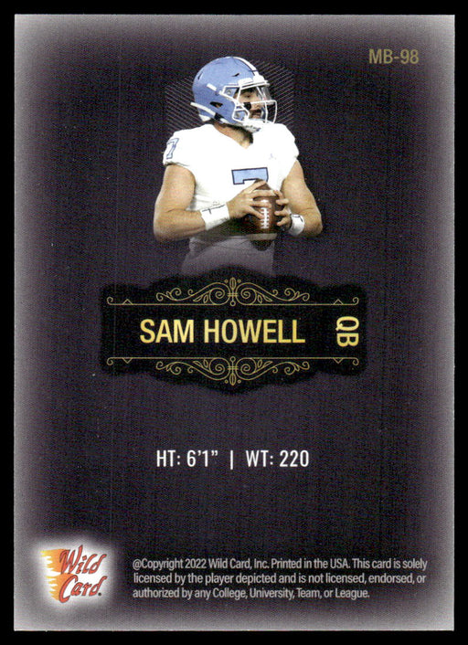 Sam Howell 2022 Wild Card Matte Base Back of Card