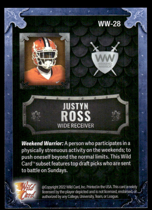 Justyn Ross 2022 Wild Card Matte Weekend Warrior Back of Card