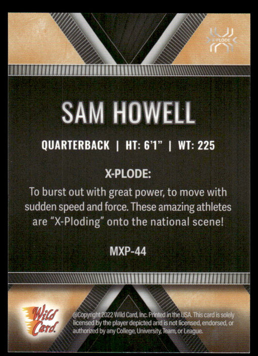 Sam Howell 2022 Wild Card Matte X-Plode Back of Card