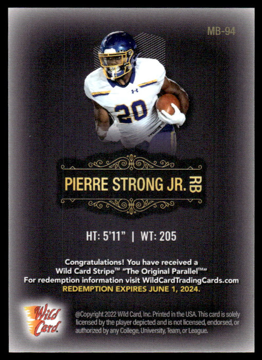 Pierre Strong Jr. 2022 Wild Card Matte 5 Stripe Blue Back of Card