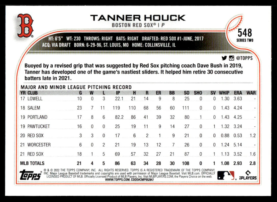 2022 Topps Tanner Houck Boston Red Sox #548