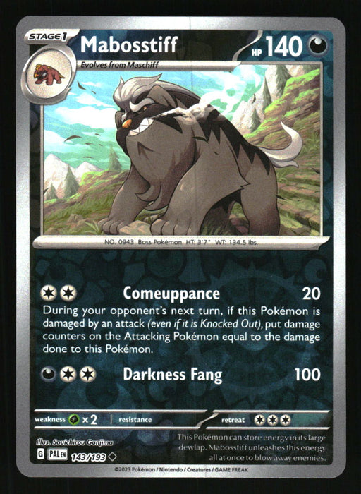 2023 Pokemon Paldea Evolved # 143 Mabosstiff Reverse Holo Uncommon Collectible Craze America 2023 Pokemon Paldea Evolved # 143 Mabosstiff Reverse Holo Uncommon Collectible Craze America