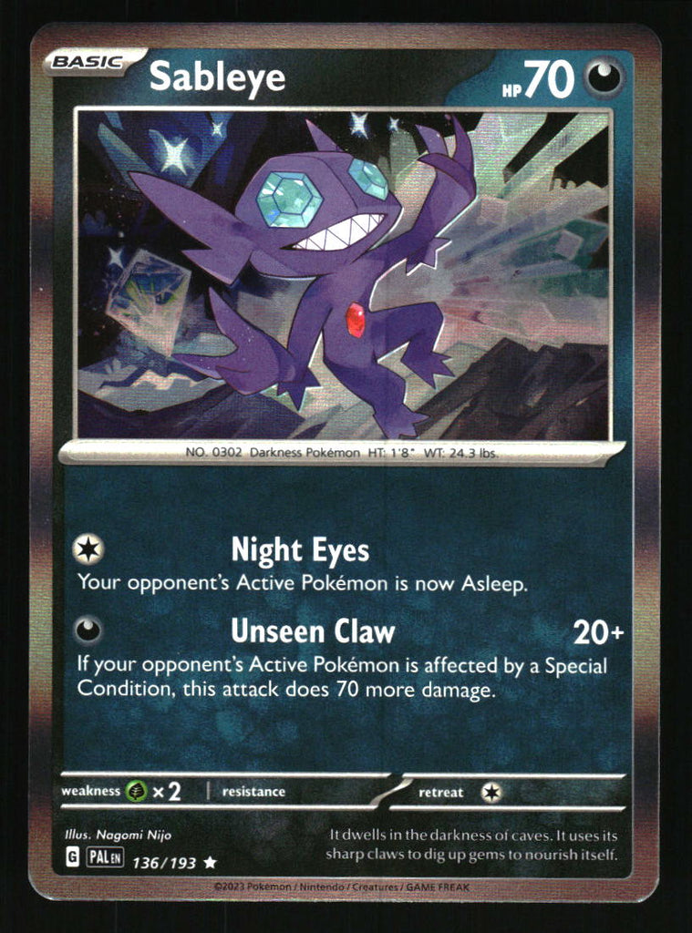 basic sableye pokemon card 2023 Pokemon Paldea Evolved # 136 Sableye Set Foil Rare — Collectible Craze America