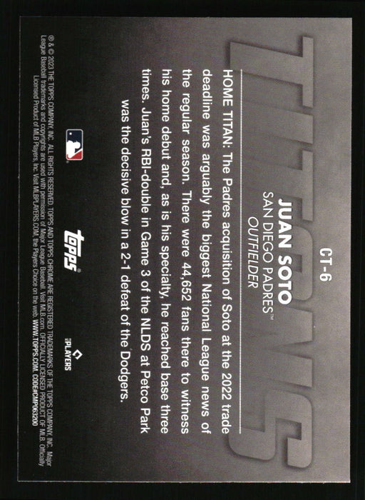 Juan Soto 2023 Topps Chrome Back of Card