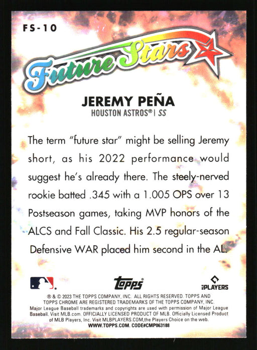 Jeremy Pena 2023 Topps Chrome Back of Card