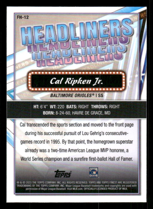 Cal Ripken Jr. 2023 Topps Finest Finest Headliners Back of Card