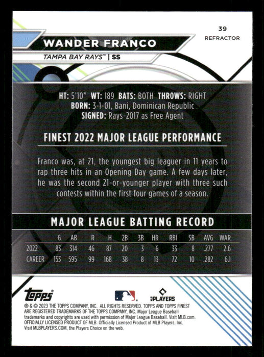 Wander Franco 2023 Topps Finest Refractor Back of Card